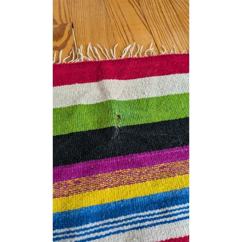 Vintage Mexican Flat Weave Rug/Wall Art Aztec Cabin Cottage Vacation Home
